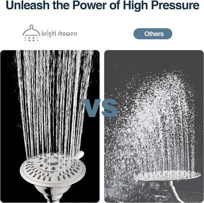 BRIGHT SHOWERS Shower Head High Pressure Rain Showerhead 5 Spray Setting Fixed Shower Head Angle Adjustable Bathroom Showerhead, Brushed Nickel