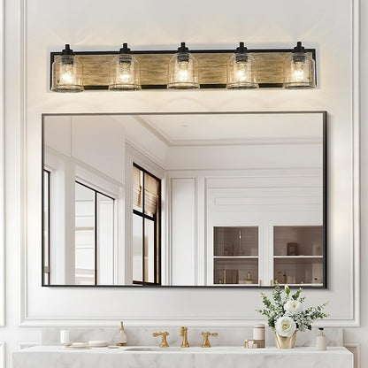 Vanity Lights for Bathroom Large 40", Farmhouse Rustic Vanity Light with Bubble Glass Shades, Gray 5 Light Bathroom Lighting Fixtures Over Mirror, Bath Wall Sconce Home Decor