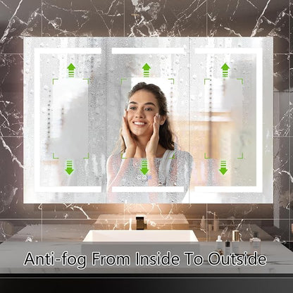 48"x36" Smart LED Medicine Cabinet with Mirror - Triple Door Bathroom Storage, Anti-Fog Technology, 3-Color Stepless Dimming, 5X Magnifier, Night Light, Soft-Close Hinges