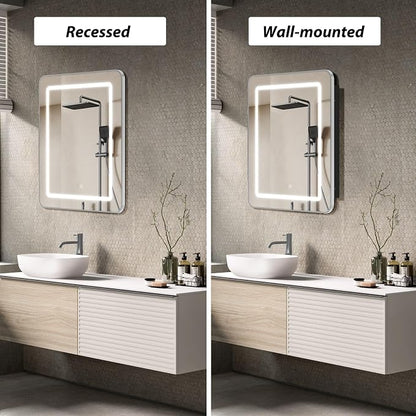 APRILSOUL 20x30 Inch Lighted Bathroom Medicine Cabinet with Mirror, Silver Recessed or Surface Mount Medicine Cabinet Mirror with Storage and LED Lights, 3 Colors Temperature, Dimmable Light
