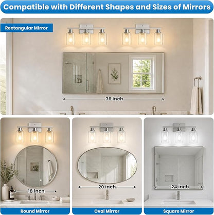 Ascher 3 Light Bathroom Light Fixture, Brushed Nickel Bathroom Lighting Fixtures Over Mirror, Vanity Light with Clear Glass Shade, Wall Sconce for Living Room Bedroom Cabinet, E26 Base