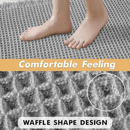 MIULEE Set of 2 Waffle Bathroom Rugs Boho Bath Mat Light Grey 24x36 Inch | Non Slip, Super Absorbent, Washable, Ultra Soft, Rubber Backed, Large Bath Rugs for Bathroom Floor Tub Shower