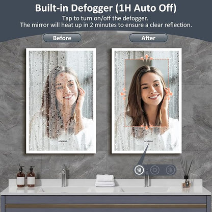 ACEMIRO 20"×30" Bathroom Mirror Cabinet, Recessed Lighted Medicine Cabinet with Mirror, Dimmable 3 Color Lights, Clock & Room Temp Display, Defogger, LED Bathroom Cabinet with Storage, Left Hinge