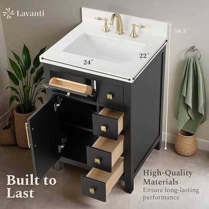 Lavanti Oakford 24 Inch Bathroom Vanity with Sink – Stylish Black Vanity Bathroom with Storage Cabinet – Modern Bathroom Vanities with Single Vanity Sink & Quartz Countertop