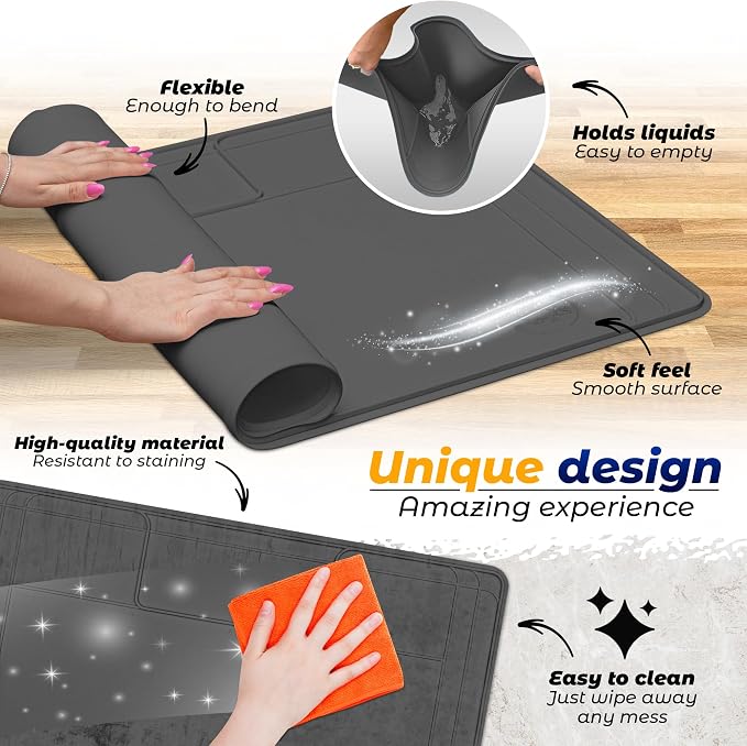 The Original Under Sink Mat - Silicone Waterproof mat, Trimmable, Easy to Clean, Kitchen cabinet liner, Under sink protector mats, Drip Tray with Lip (Dark Gray, 31" x 22")
