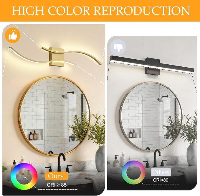 KARTOOSH Hardwired LED Vanity Lights for Bathroom | 1 Pack 31.5 Inch, 3CCT Dimmable, Waterproof, Rustproof, Bathroom Light Fixtures Over Mirror