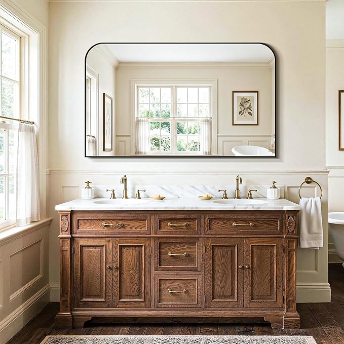 Black Bathroom Vanity Mirror 50x30 Inch, Metal Framed | HD Tempered Glass, Bathroom Mirror for over Sink, Living Room, Bedroom, Entryway, Mantel, Fireplace, Wall Mounted