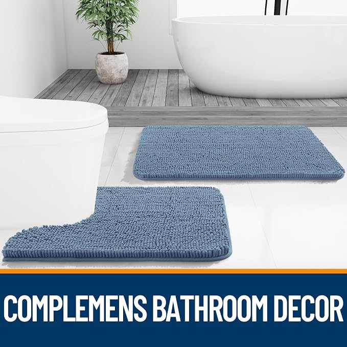 OLANLY Bathroom Rugs 34x21, Extra Soft Absorbent Chenille Bath Rugs | Airy Blue, Quick-Drying Rubber Backing, Machine Washable Bath Mat for Bathroom Floor, Tub and Shower, Home Decor Accessories