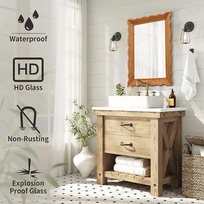 Besdomus Farmhouse Wood Framed Mirror: 30" x 20" Wood Bathroom Wall Mirror - Vertical or Horizontal Hanging for Bathroom/Vanity/Entryway - Ideal for Country Style Lovers