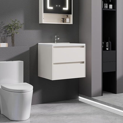 Khaki Floating Bathroom Vanity with Sink, 23x18 Inch Wall Mounted Bathroom Cabinet with 2 Drawers, Modern Single Sink Vanity for Small Bathroom, Space-Saving Storage Cabinet