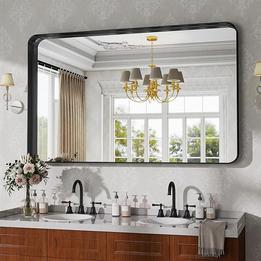 Bathroom Mirrors for Over Sink 30 x 48 Inch Rounded Rectangle Bathroom Vanity Mirror Bathroom Mirror for Wall Hangs Horizontally or Vertically for Living Room Bedroom Entryway Black