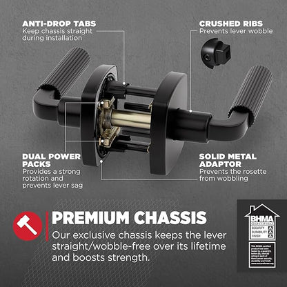 Kwikset Mirada Interior Midtown Passage Door Handle, Lever for Closet and Hallway Doors, Reversible Non-Locking Handle Lever, Matte Black