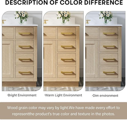 48-Inch Bathroom Vanity with Sink W/ 2 Doors & 8 Drawers & 1 Flip Drawer, Oak Vanity W/Brushed Gold Handles