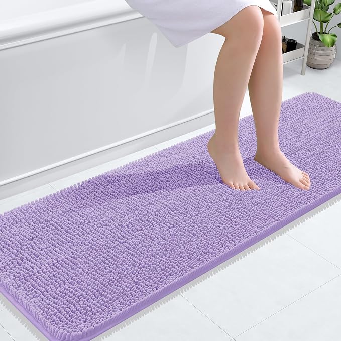 OLANLY Bathroom Runner Rugs 59x20, Extra Soft Absorbent Chenille Bath Rugs | Lavender, Quick-Drying Rubber Backing, Washable Long Bath Mat for Bathroom Floor, Tub and Shower, Home Decor Accessories