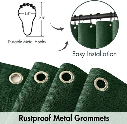MIULEE Linen Fabric Shower Curtain Dark Green W72*L72 12 Metal Hooks | Washable, Modern, Heavy Duty, Shower Curtain Set, Waterproof Thick Cloth Shower Curtains, Bathroom Bathtub