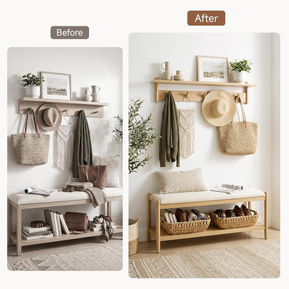 StorageWorks Wicker Baskets for Organizing, Water Hyacinth Storage Baskets | Wicker Storage Baskets for Shelves, Baskets with Wooden Handles, 2-Pack Gifts Basket for Home Decor, Hand-Woven Basket