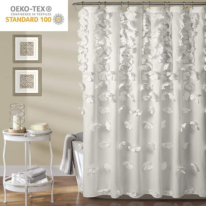 Lush Decor Riley Shower Curtain, 72" W x 72" L, White - Bathroom Curtain - Coquette Decor - Bow Shower Curtains - Cottage Core - Fabric Curtains (Pack of 6)