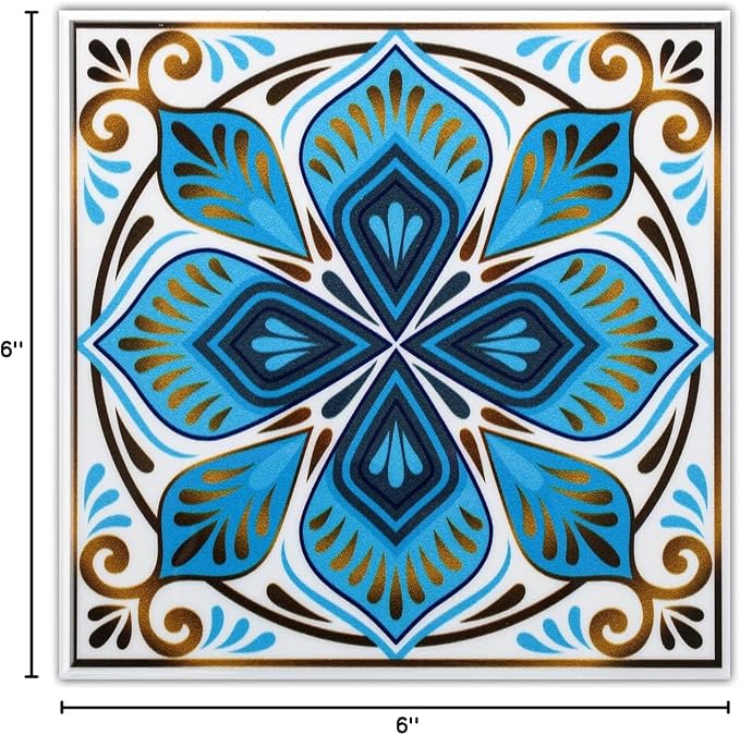DICOFUN 32 Moroccan Tile Peel and Stick Backsplash, 6" x 6" Waterproof Mandala Stick on Wall Tiles (Style 8)