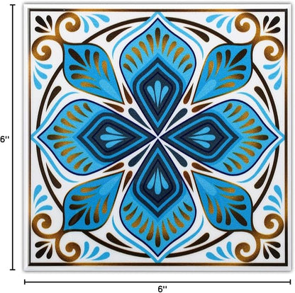 DICOFUN 32 Moroccan Tile Peel and Stick Backsplash, 6" x 6" Waterproof Mandala Stick on Wall Tiles (Style 8)