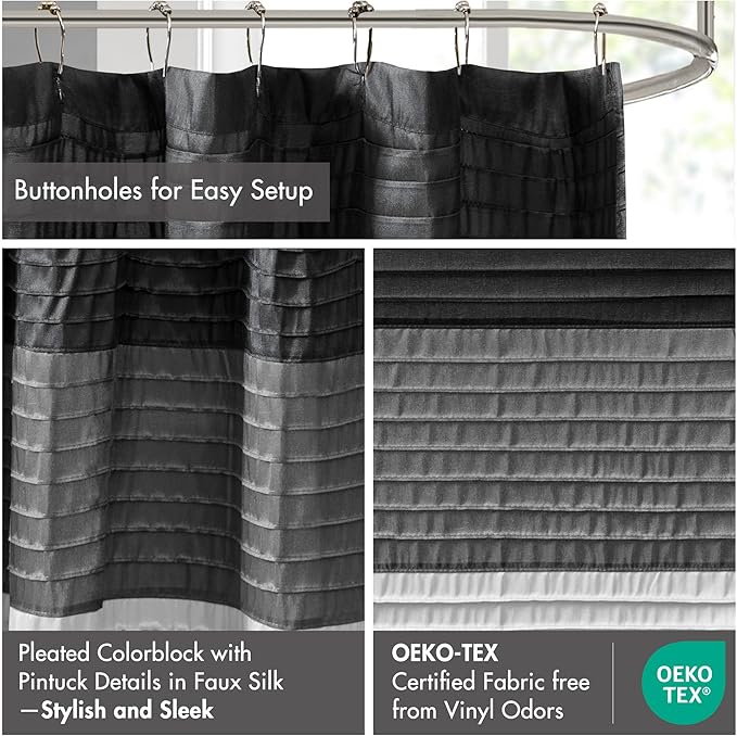 Madison Park Amherst 72 x 72 Bathroom Shower Curtain, Faux Silk, Black | Modern Classic, Light Sheen, Pieced, Striped, Microfiber, Machine Washable, OEKO-TEX Certified, Amherst