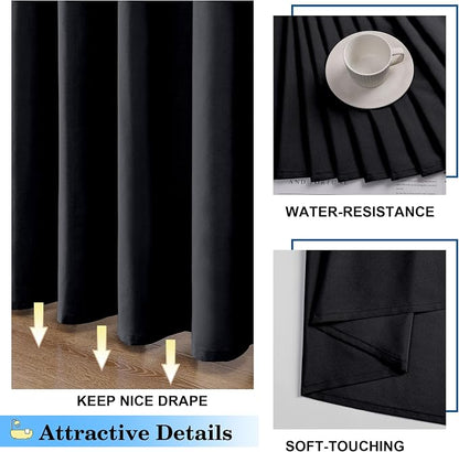OVZME Zora 96 Inch Shower Curtain Set with 12 Plastic Hooks, Plain Fabric Black Shower Curtain for Bathroom - Extra Long Shower Curtain, Water Resistance, Machine Washable Soft Cloth, 72WX96L, Black