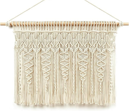Lush Decor Boho Macrame Textured Cotton Valance, 40" W x 30" L, Neutral - Boho Kitchen Curtains & Wall Decor - Macrame Valance - Bathroom Window Curtains