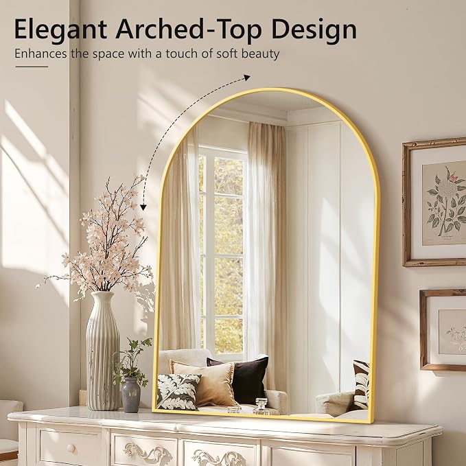 Arched Bathroom Mirror for Wall, 40" x 28" Metal Frame Vanity Mirror, Gold | Aluminium Alloy Frame, HD Shatterproof Glass, for Bathroom Over Sink , Entryway, Bedroom, Living Room