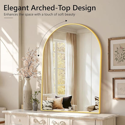 Arched Bathroom Mirror for Wall, 40" x 28" Metal Frame Vanity Mirror, Gold | Aluminium Alloy Frame, HD Shatterproof Glass, for Bathroom Over Sink , Entryway, Bedroom, Living Room