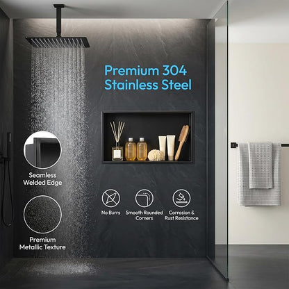 304 Stainless Steel Shower Niche 24" x 12" for Bathroom Storage | Waterproof Matte Black Recessed Shower Niche No Tile Needed
