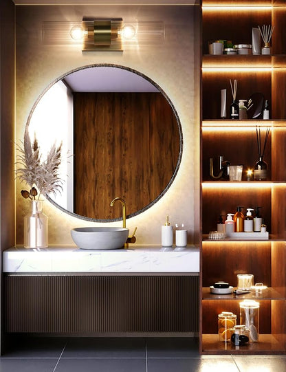 Gold Modern Bathroom Sconces Wall Lighting with Clear Ribbed Glass, Aged Brass 2-Light Bathroom Vanity Light Fixtures for Mirror Living Room Hallway Bedroom