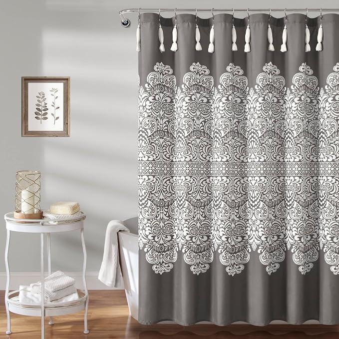 Lush Decor Boho Medallion Shower Curtain Single 72" W x 72" L Dark Gray - Boho Shower Curtains for Bathroom Decor - Gray Bathroom Curtain