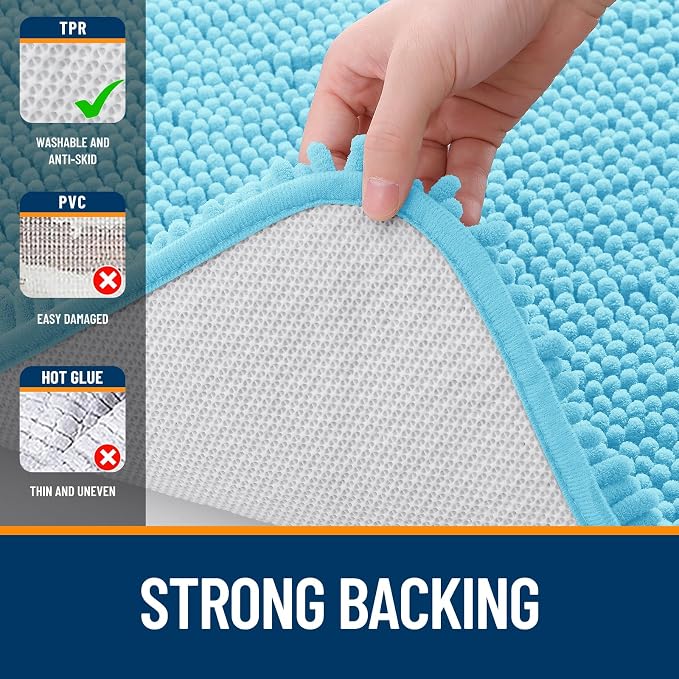 OLANLY Bathroom Runner Rugs 47x24, Extra Soft Absorbent Chenille Bath Rugs | Sky Blue, Quick-Drying Rubber Backing, Washable Long Bath Mat for Bathroom Floor, Tub and Shower, Home Decor Accessories