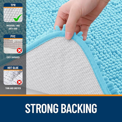 OLANLY Bathroom Runner Rugs 47x24, Extra Soft Absorbent Chenille Bath Rugs | Sky Blue, Quick-Drying Rubber Backing, Washable Long Bath Mat for Bathroom Floor, Tub and Shower, Home Decor Accessories