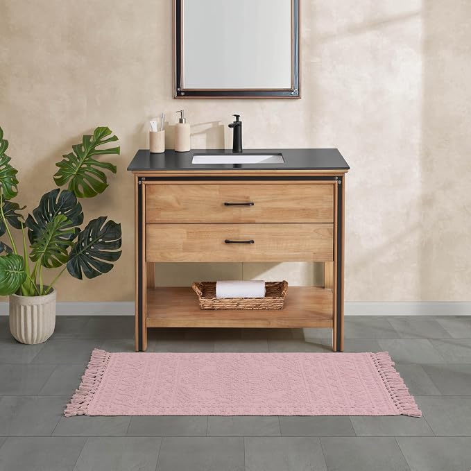 French Connection Nellore Bath Rugs, Woven and Beaded Bath Mats, Durable and Thick Bath Mats and Shower Rugs, 26" x 49", Light Purple