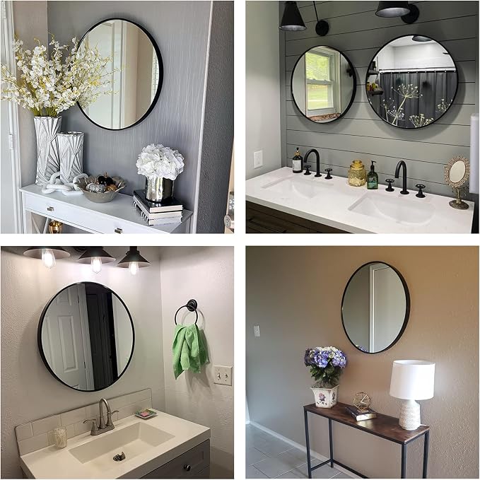 Round Mirror, 26 inch Black Circle Mirror, Matte Black Metal Frame | High Definition,Waterproof,Rust-resistant,Round Mounted Mirrors for Bathroom,Living Room,Bedroom,Hallyway,Vanity,Wall Décor