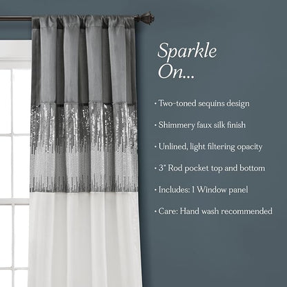 Lush Decor Night Sky Window Curtain Panel, Single 42"W x 95"L Gray & White - Sequin Backdrop Curtain - Room Darkening Curtains For Bedroom - Glam Decor