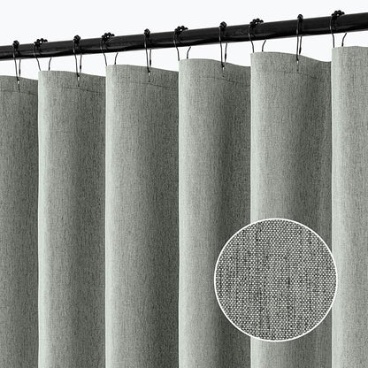 ANRODUO Grey Linen Textured Fabric Shower Curtain Set - W72xL72 | Farmhouse Shower Curtain with 12 Metal Hooks, Waterproof Heavy Duty, Button Hole Design, Machine Washable for Bathroom