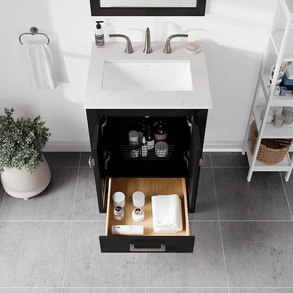 Eviva Aberdeen 24" Transitional Espresso Bathroom Vanity with White Carrara Countertop