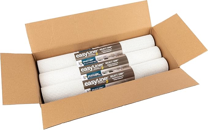 EasyLiner Select Grip Shelf Liner - Easy to Install & Cut to Fit - Non Slip, Non Adhesive, Drawer Shelf & Cabinet Liner for Kitchen, Bathroom, Pantry Cupboards - 20in. x 6ft. - White - 6 Rolls