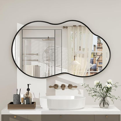 20x36 Matte Black Irregular Mirror, Black Bathroom Vanity Mirror for Bathroom Bedroom Living Room, Decor Wall Mirror, Shatterproof, Anti-Rust (Horizontally/Vertically)