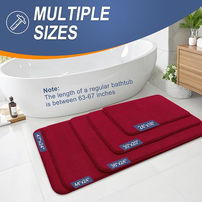 OLANLY Thick Memory Foam Small Bathroom Rug 24x16, Absorbent Bath Mat, Red | Soft Quick Dry Bath Rugs, Non-Slip Carpet, Machine Washable Mat for Bathroom Floor, Tub and Shower, Home Decor Accessories
