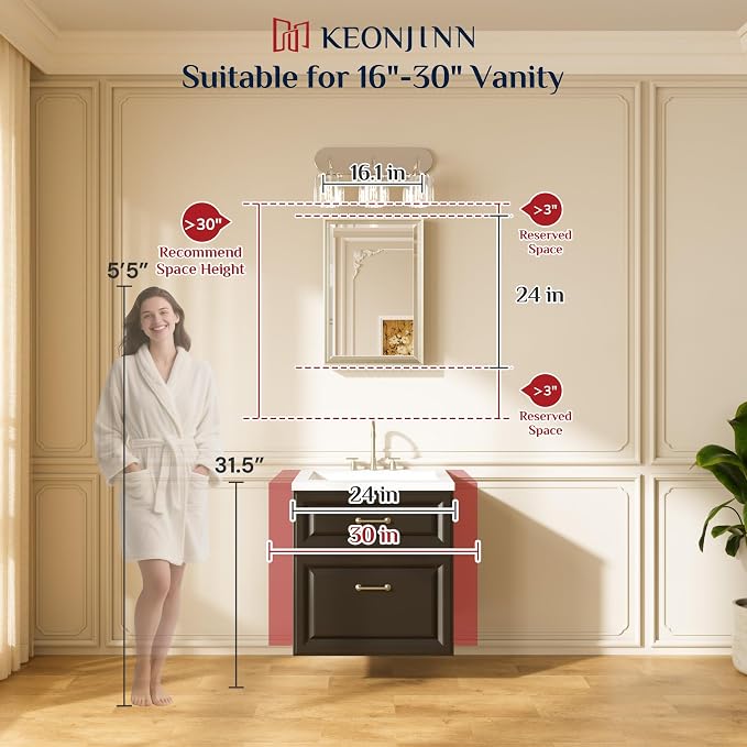 Keonjinn 16" x 24" Brushed Gold Framed Mirror for Bathroom, Tempered Glass | Aluminum Alloy, Effortless French Cleat Installation, Modern Farmhouse, Rectangle Wall Mirror for Hallway, Entryway Decor
