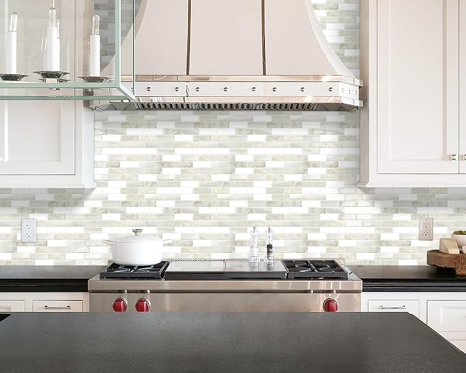 Beige Peel and Stick Backsplash 3D Self Adhesive Wall Tile 10 Sheet | Thick,Sticky,Vinyl,12"x12",Marble,for Kitchen,Bathroom