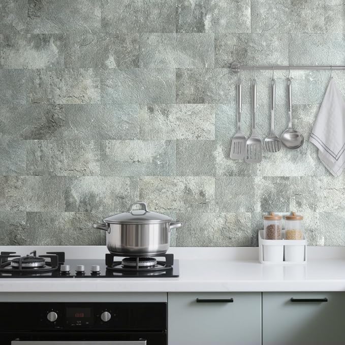 AULIGET 20-Piece Mountain Rock Peel and Stick Backsplash Wall Tiles, 6" x 12" PVC Faux Stone Stick on Tiles for Backsplash Kitchen, Bathroom, Laundry Room, Camper, Fireplace