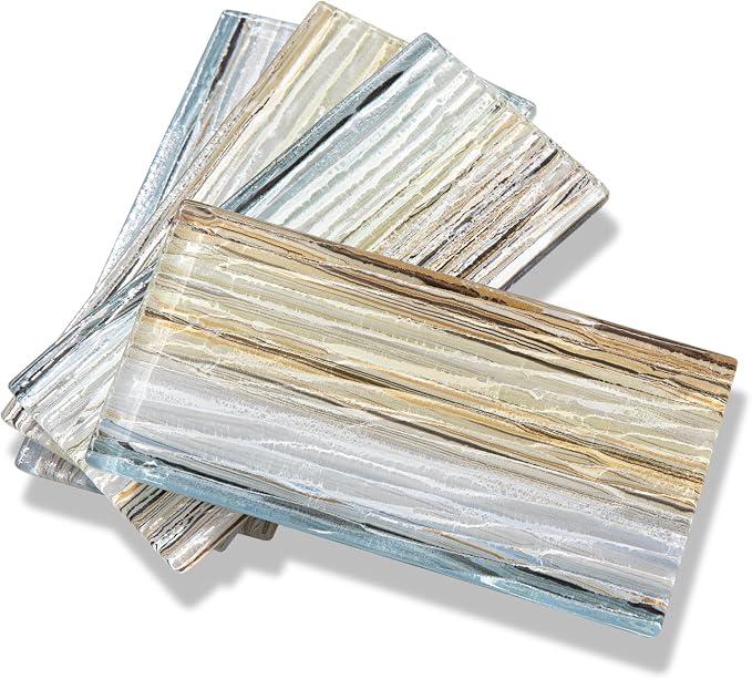 Glass Subway Tile, 3x6 Inch Glass Tile for Kitchen Backsplash Bathroom Shower Wall Sunshine Beach (40 Pcs 5 sq.ft)