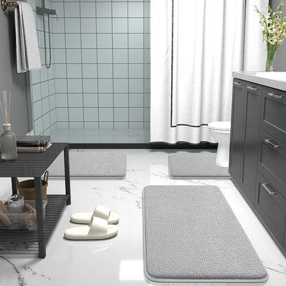 OLANLY Thick Memory Foam Bathroom Rug 30x20, Absorbent Bath Mat, Light Grey | Soft Quick Dry Bath Rugs, Non-Slip, Machine Washable Carpet for Bathroom Floor, Tub and Shower, Home Decor Accessories