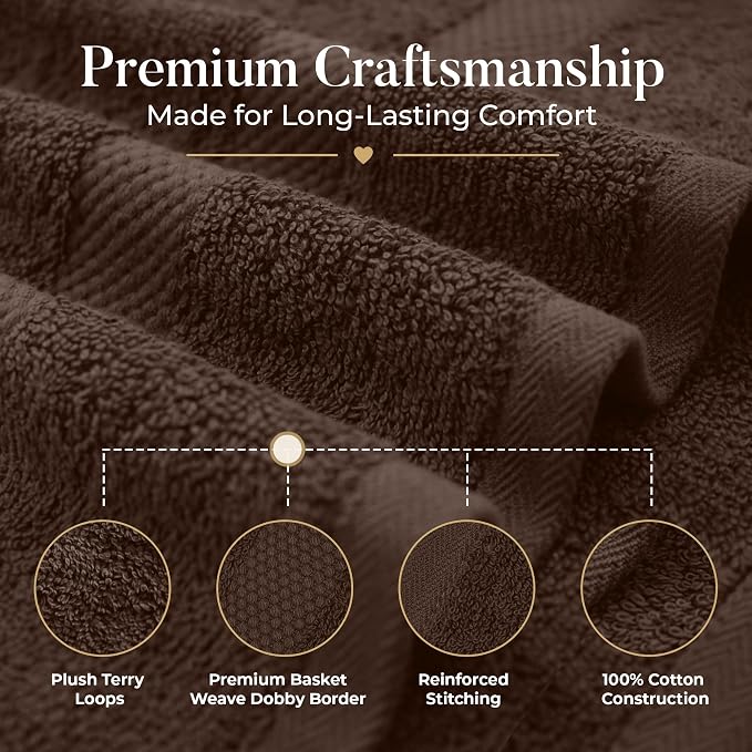 DAN RIVER 600 GSM Cotton Large Bath Towels Set of 4, 27 x 54 Inches, Brown | Larger & Lighter Weight Towels for Bathroom - Highly Absorbent & Quick Dry 100% Cotton Bath Towel Set for Home, Spa & Hotel