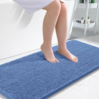 OLANLY Bathroom Runner Rugs 47x24, Extra Soft Absorbent Chenille Bath Rugs | Cornflower Blue, Quick-Drying Rubber Backing, Machine Washable Long Bath Mat for Bathroom Floor, Tub and Shower, Home Decor