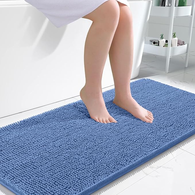 OLANLY Bathroom Runner Rugs 45x27, Extra Soft Absorbent Chenille Bath Rugs | Cornflower Blue, Quick-Drying Rubber Backing, Machine Washable Long Bath Mat for Bathroom Floor, Tub and Shower, Home Decor