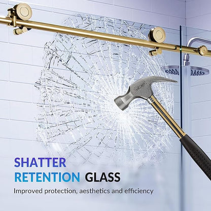 Woodbridge Frameless Single Sliding Shower Doors in Brushed Gold Finish, 45.5-48" Width x 76" Height with 3/8"(10mm) Clear Tempered Glass, Soft Close System and Explosion-Proof Film, BSDC4876-BG